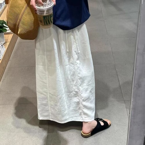孕妇裙夏装亚麻薄款宽松显瘦无托腹外穿透气中长裙夏季孕妇半身裙