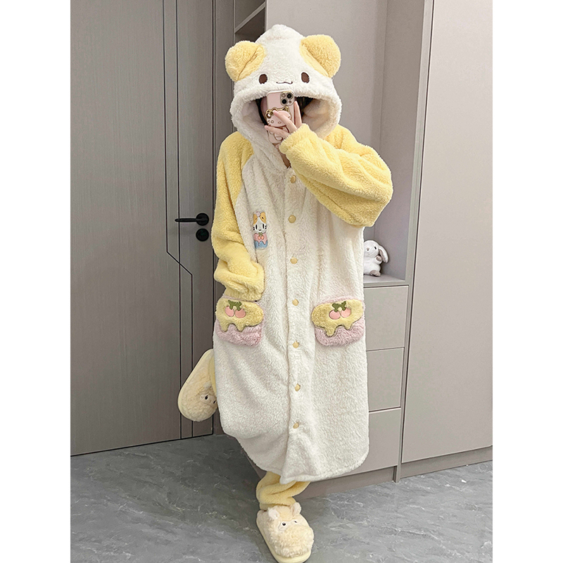 冬季新款棉花糖猫猫加绒加厚睡衣