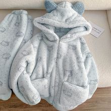 凯蒂猫珊瑚绒睡衣女秋冬季可爱连帽2025新款加绒加厚法兰绒家居服