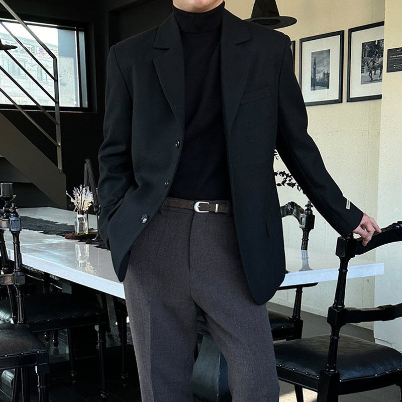 秋冬毛呢西装外套男韩版潮流宽松休闲轻熟风通勤羊毛西服冬季呢子