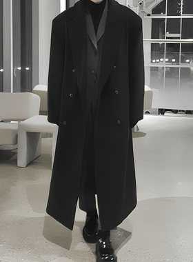 宽松大肩宽毛呢大衣男款长款过膝高级感韩版冬季加厚呢子风衣外套