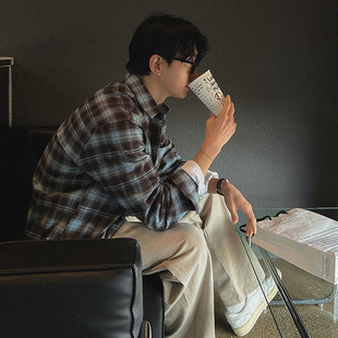 2025新款格子衬衫男款韩版宽松潮流潮牌复古长袖衬衣男士休闲外套