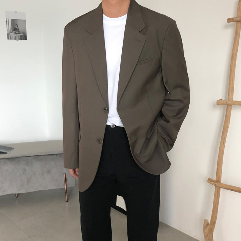 早春休闲西装外套男春秋韩版宽松男士西服垫肩男款衣服单件上衣