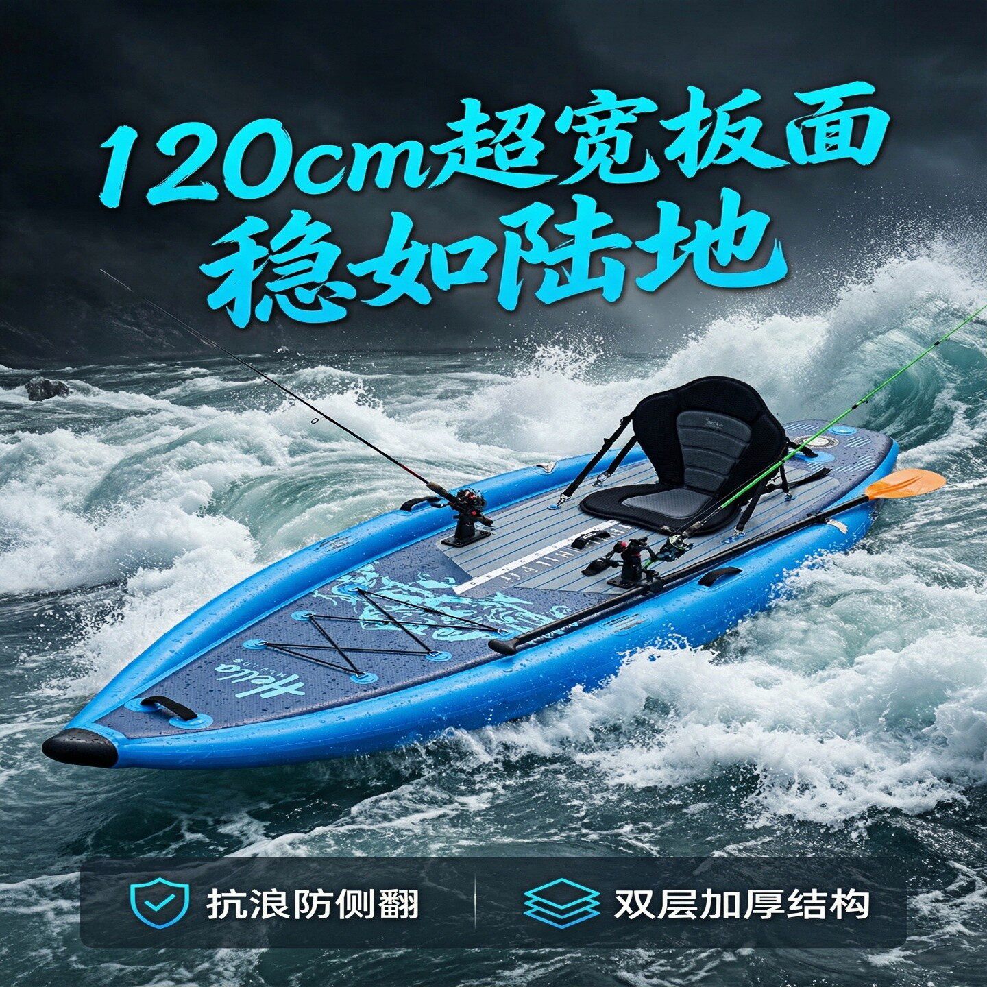 超宽充气冲浪板钓鱼独木舟双层加厚抗浪防侧翻稳如陆地