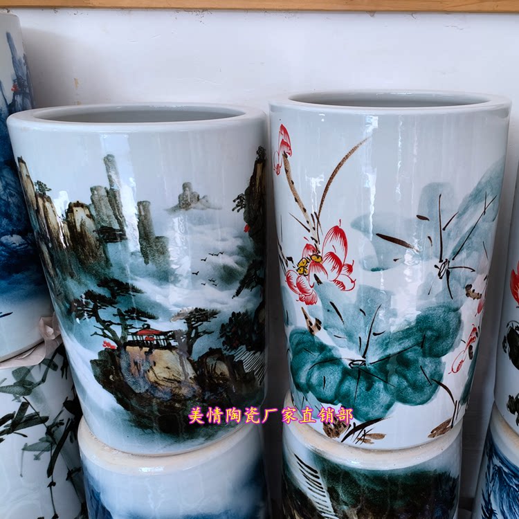 景德镇陶瓷直筒大花瓶字画筒卷轴缸手绘书画缸雨伞桶水培富贵竹缸