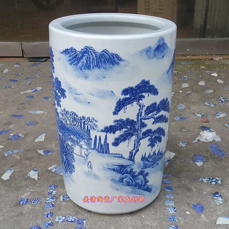 景德镇陶瓷器青花瓷山水大号花瓶字画筒卷轴缸雨伞筒宣纸桶插花缸,家居饰品,花瓶,淘宝优惠券,粉丝福利购,淘宝优惠卷