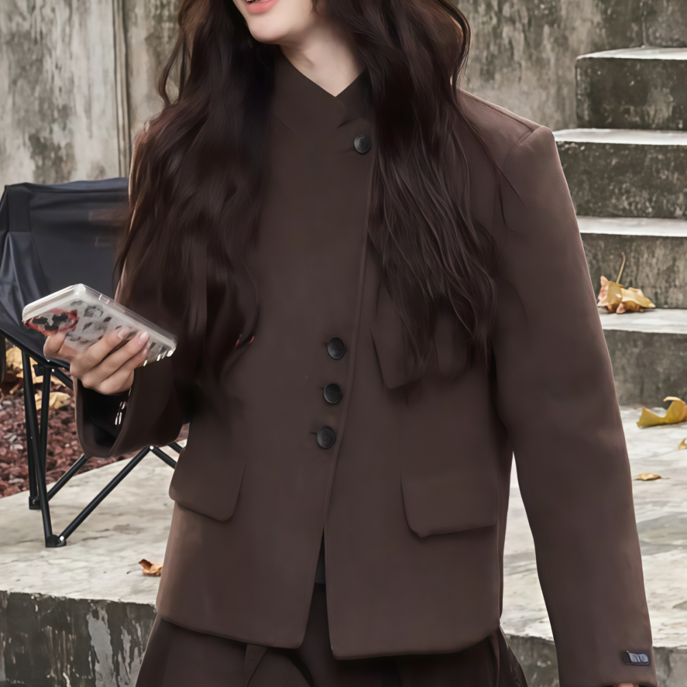 正流行减龄显瘦咖啡色毛呢外套女