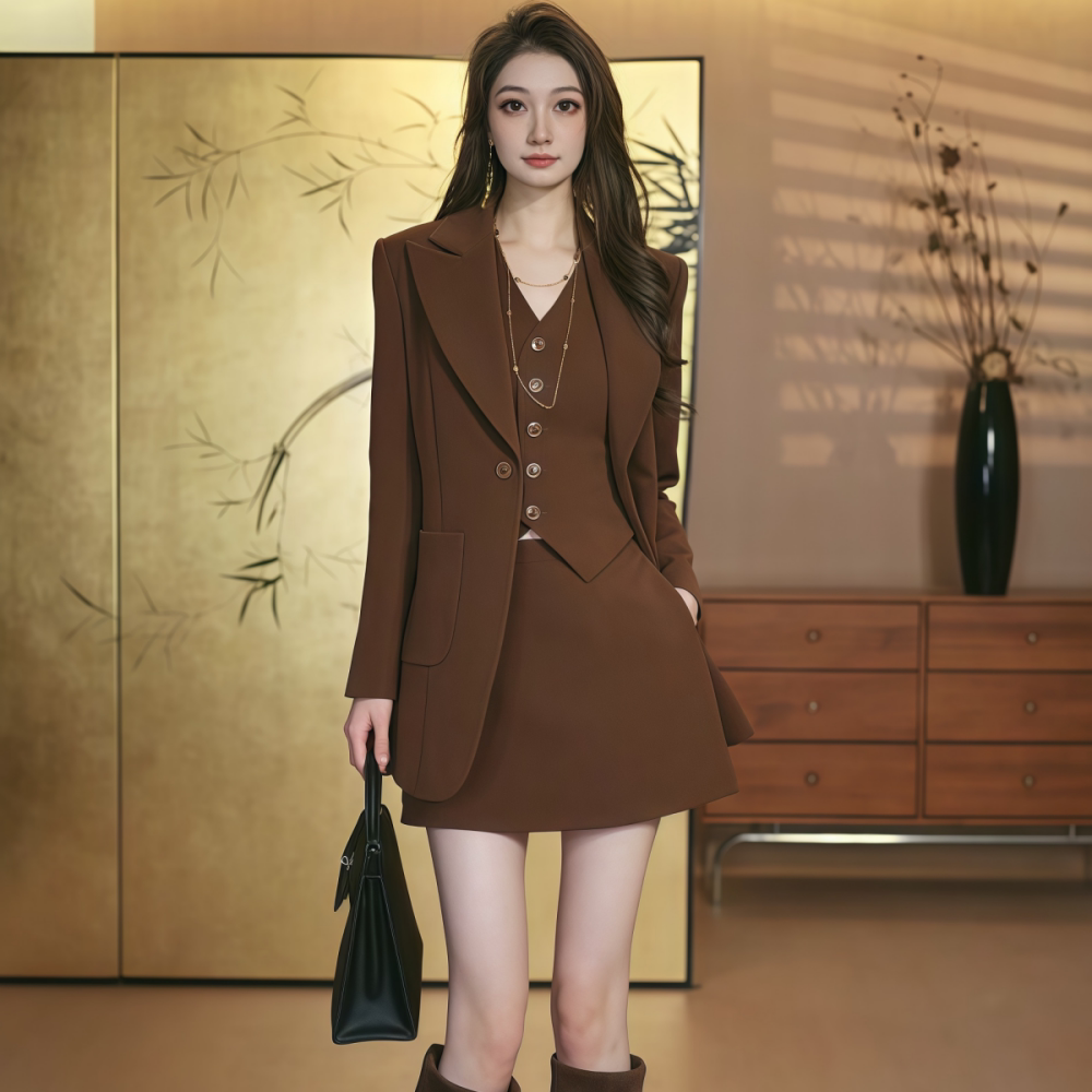 2026年新款时尚春季老钱风西装套装女高级感职业装外套马甲半裙女