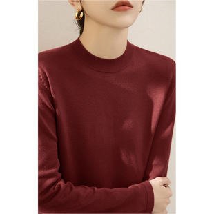 冬季新款酒红色加厚款半高领毛衣长袖内搭打底上衣羊毛针织衫女装