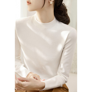 冬季新款白色加厚款半高领毛衣纯色长袖内搭打底上衣羊毛针织衫女