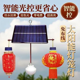 太阳能灯板新款户外防水红灯笼LED感光遥控电池灯泡春节装饰自动