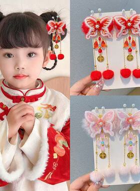 古风发夹儿童中国风头饰宝宝过年对夹头饰新年红色喜庆小女孩发卡