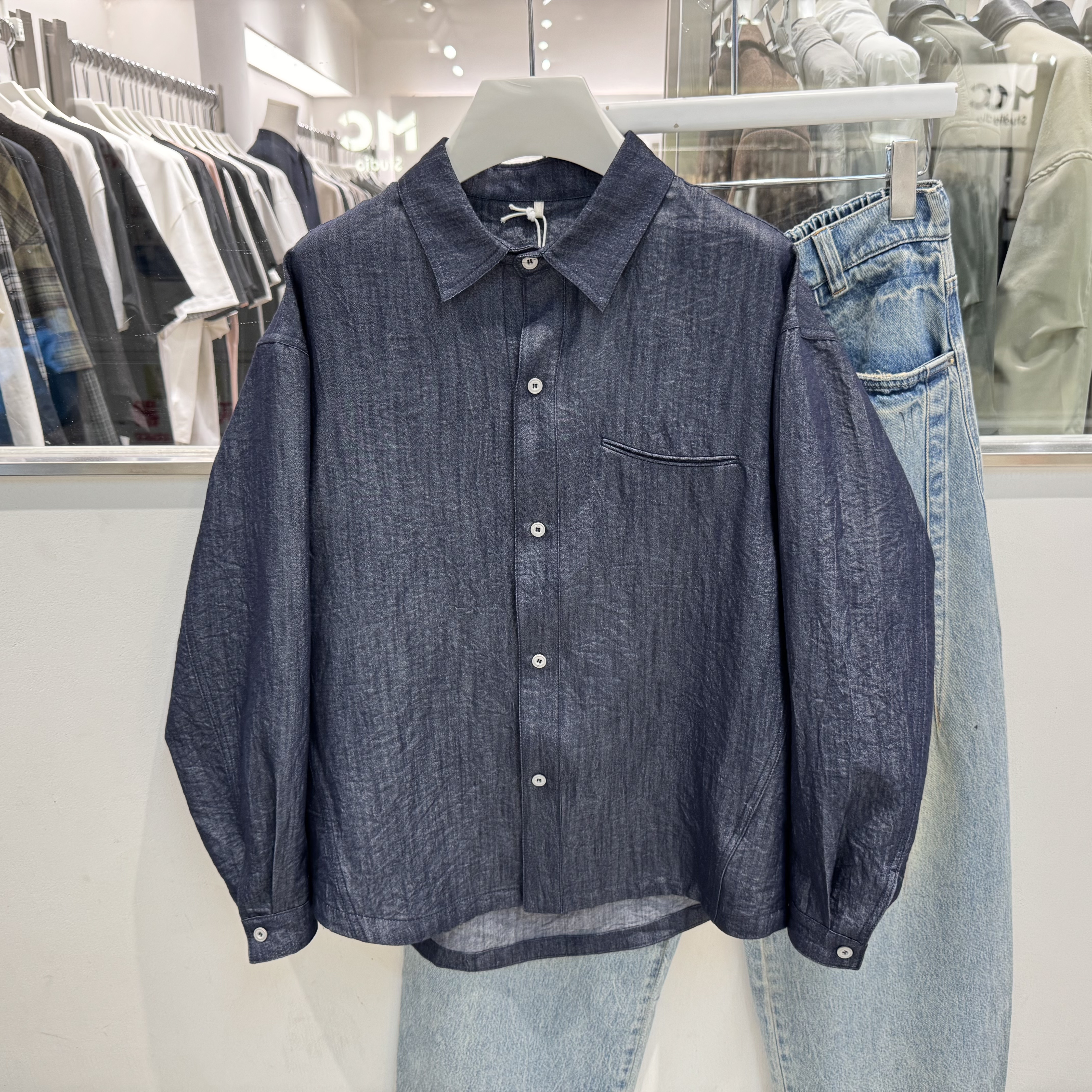 2026春夏美式复古宽松休闲百搭牛仔衬衫男潮牌痞帅薄款衬衣外套潮