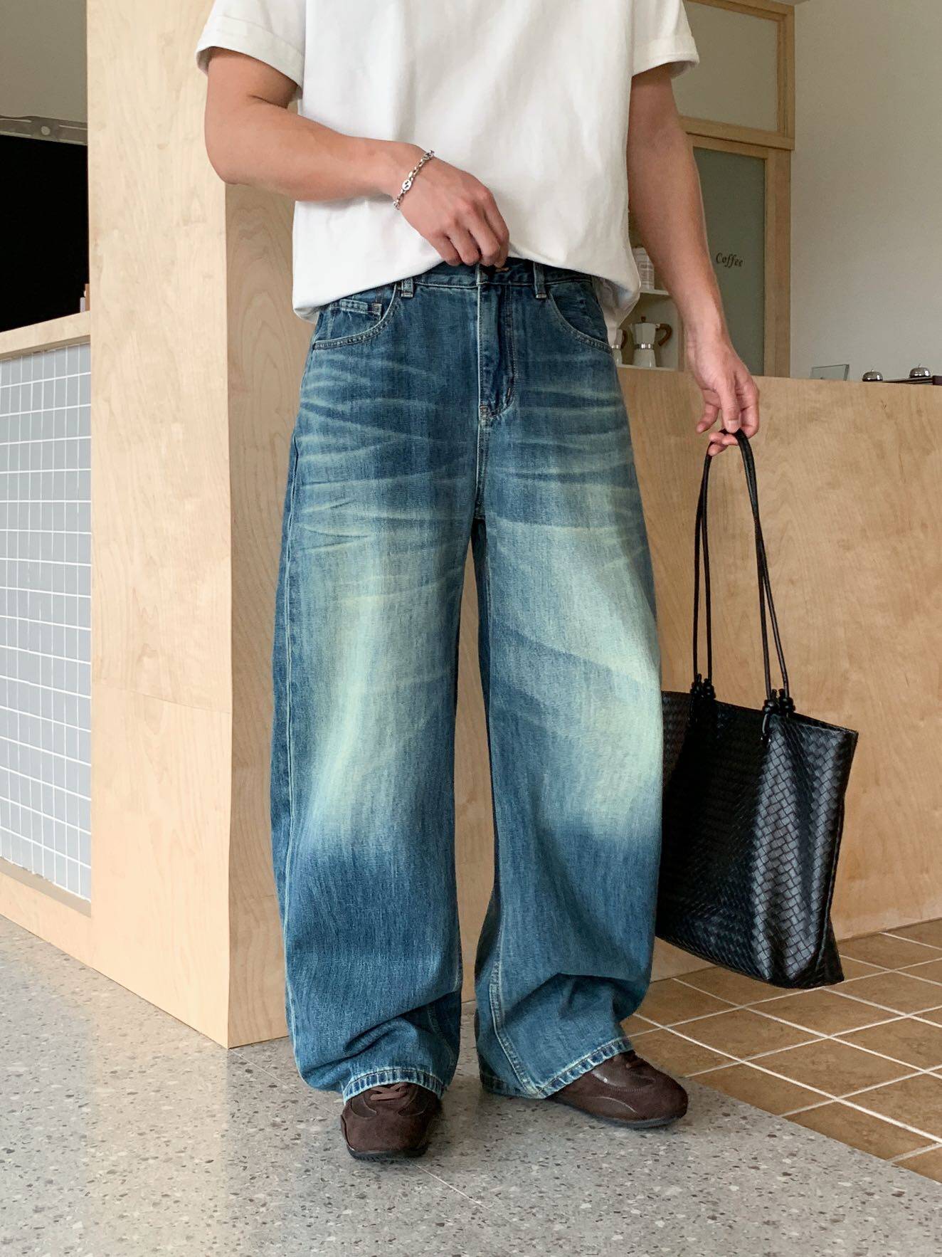 2026春季新款美式复古水洗做旧牛仔裤男宽松垂感阔腿直筒拖地裤潮