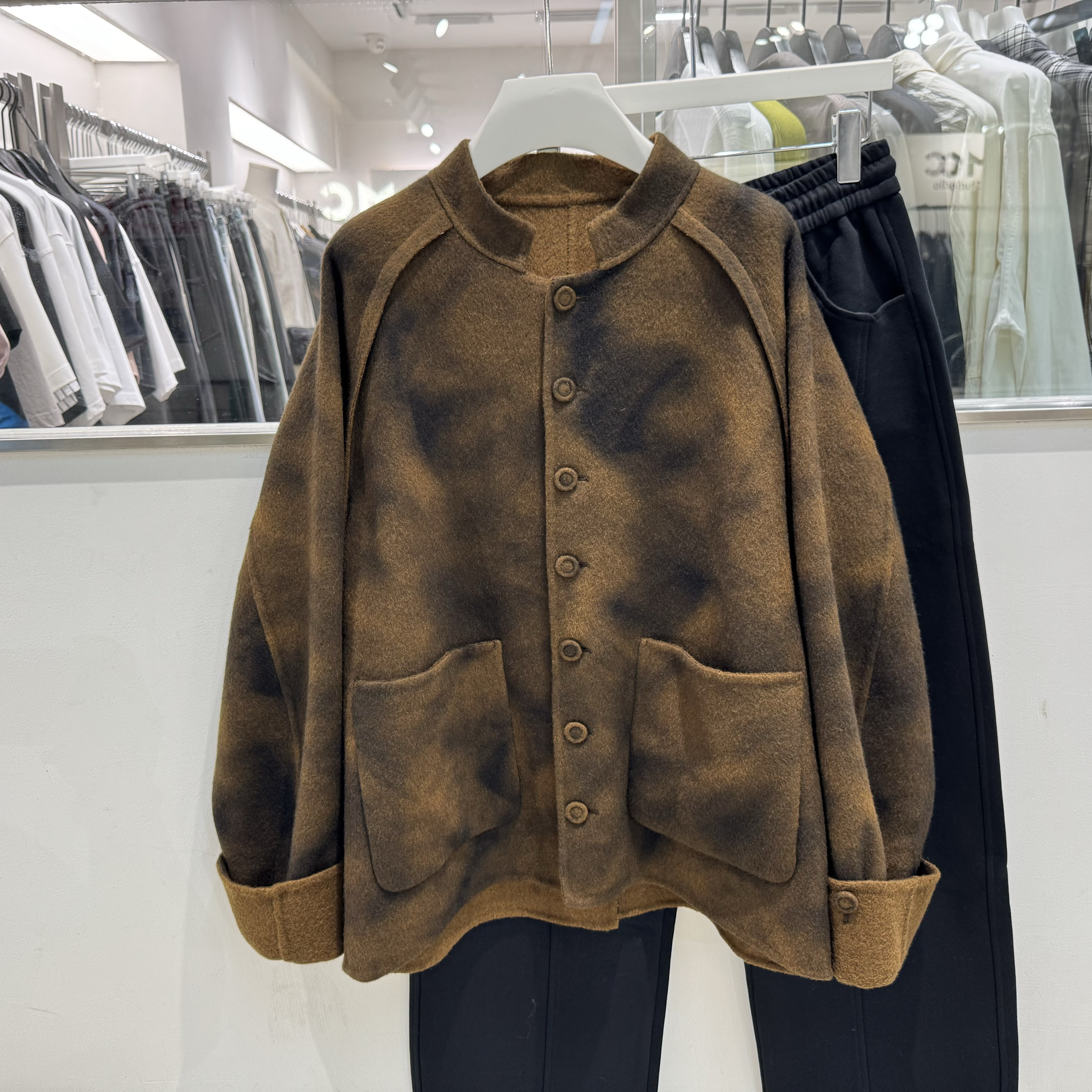 2025秋冬韩系简约立领羊毛双面呢大衣男老钱风痞帅宽松休闲外套潮