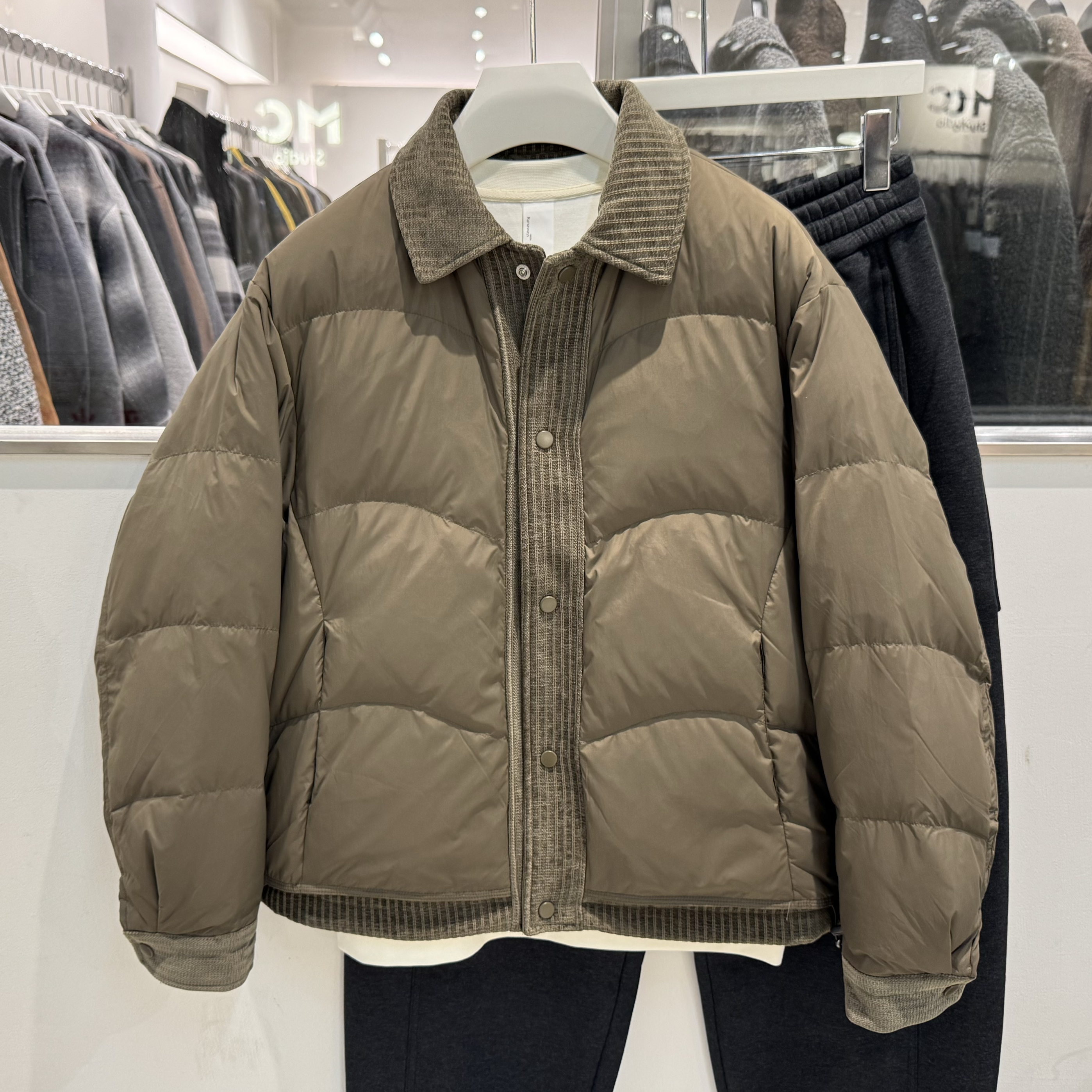 2025冬季美式复古轻薄假两件翻领羽绒服男时尚宽松百搭保暖外套潮