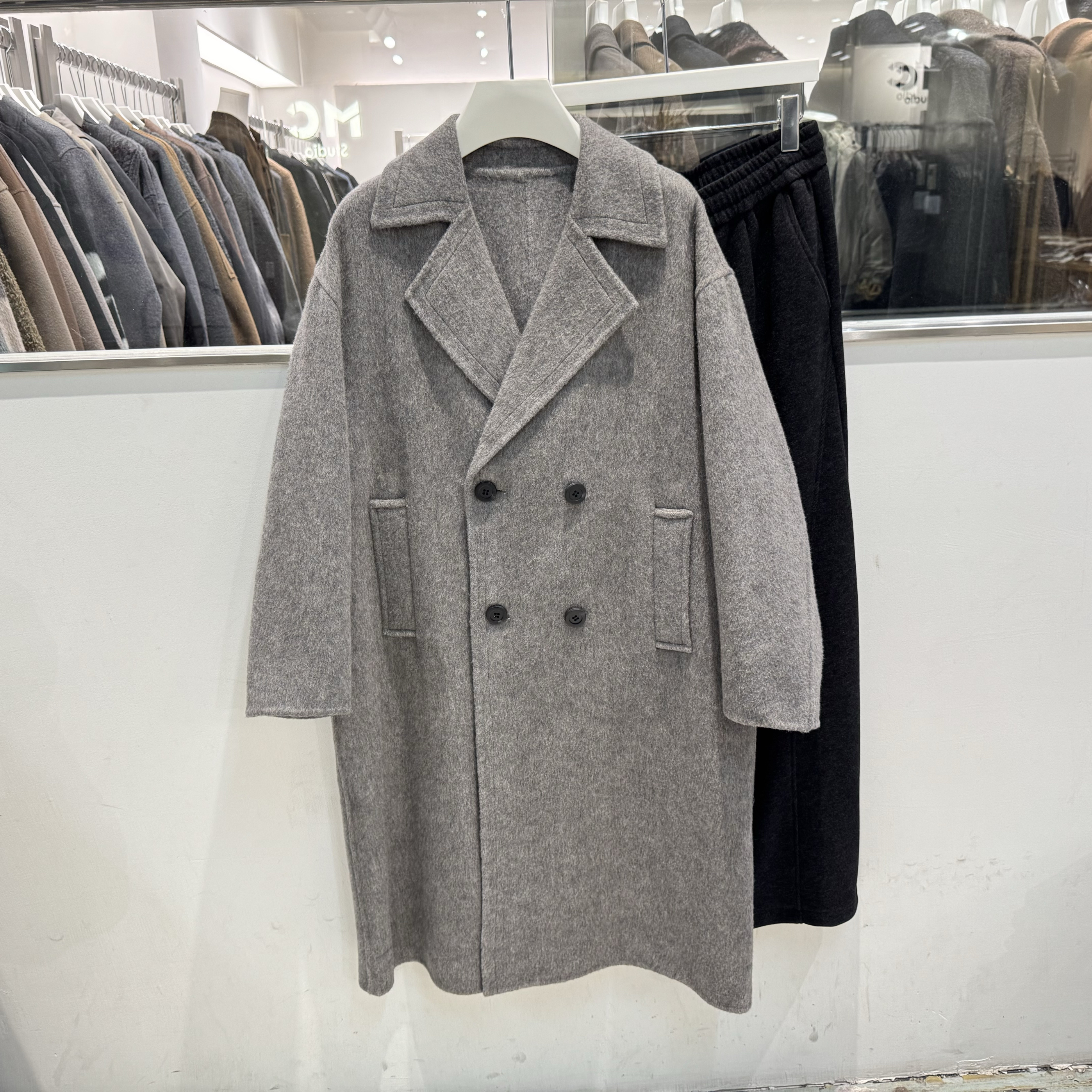 2025冬季复古轻奢双排扣中长款双面呢羊毛大衣男时尚宽松廊形外套