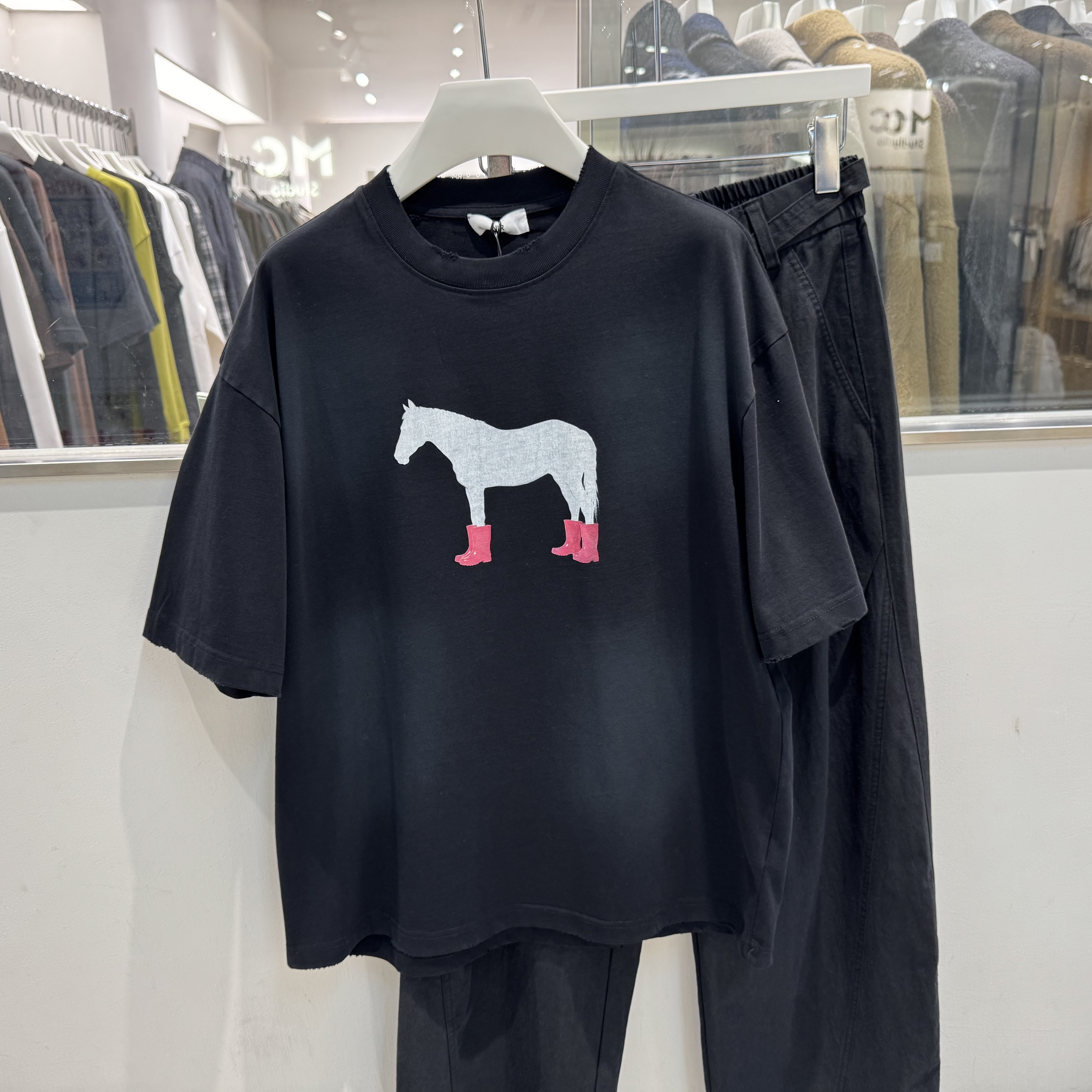 2026春夏季设计感多巴胺小马印花短袖t恤男宽松小众情侣纯棉半袖T