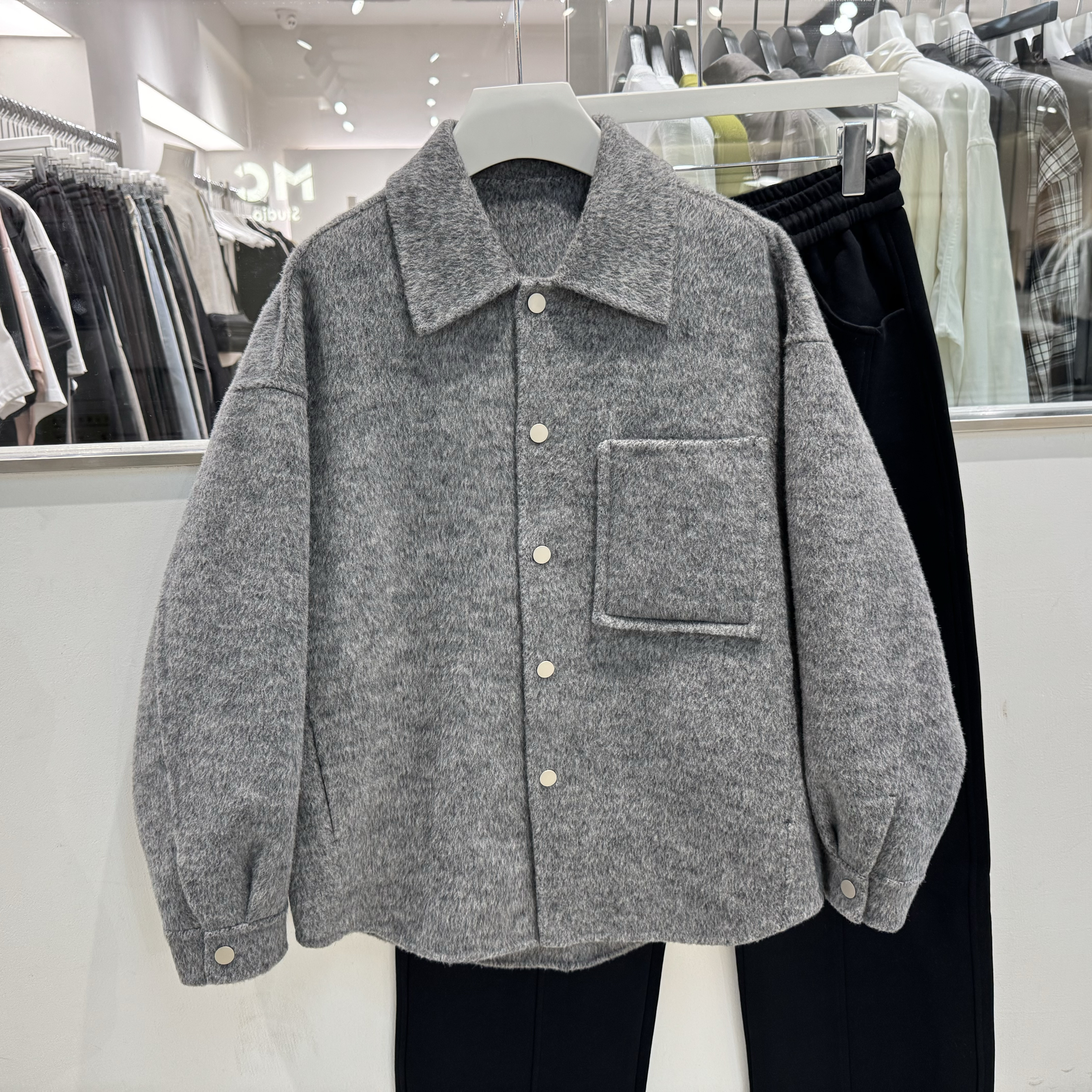 双面呢绵羊毛骆驼绒混纺一手长短款呢子大衣男士冬季衬衫夹克外套