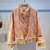 欧洲站新中式 国风立领拼接真水貂毛重工刺绣盘扣90白鸭绒羽绒服女