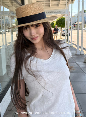 Wsnwong 阳光触感纯棉磨毛竹节棉T恤打底衫宽松内搭短袖针织衫女