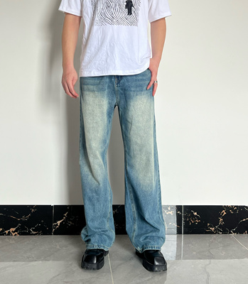 Jq2also|2024新品 韩版宽松百搭蓝色直筒阔腿牛仔裤男