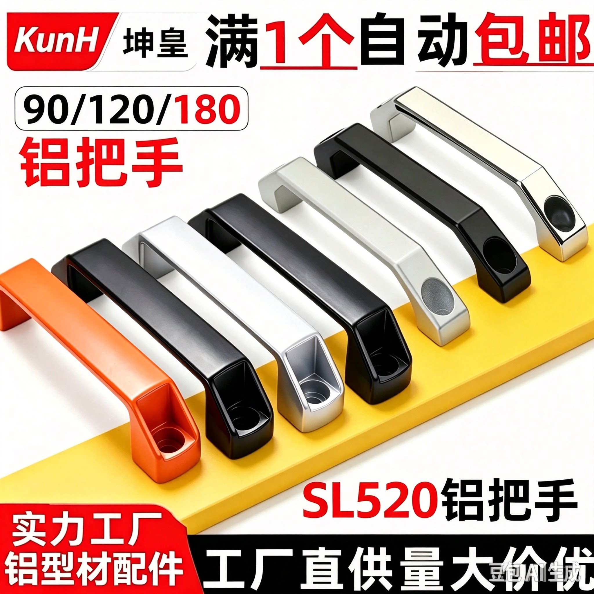 加厚铝合金拉手抽屉柜门尼龙把手工业设备工具箱拉手 铝型材配件