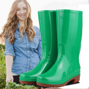 雨靴厨房户外农务园艺水靴胶套鞋 时尚 女中高筒防滑防水鞋 金橡雨鞋