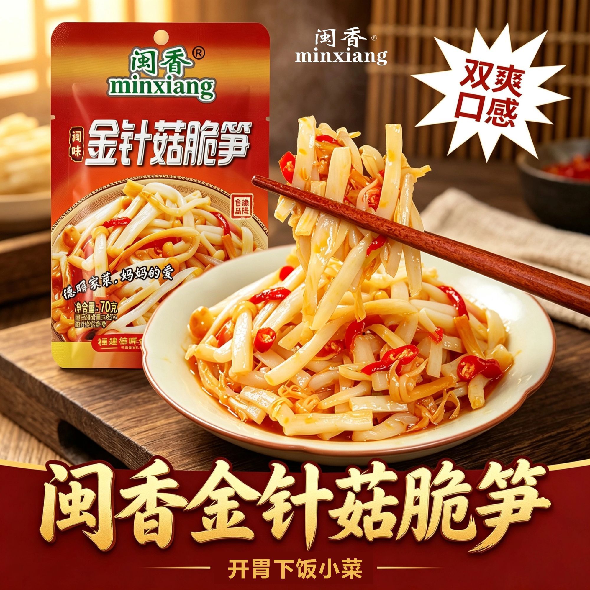福建特色小菜金针菇脆笋下酒下饭菜腌制咸菜泡菜嫩竹笋拌饭酱菜