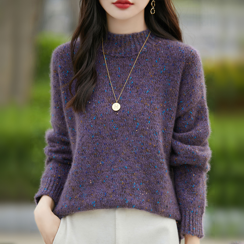 特价款100%纯羊毛衫女亮丝半高领加厚长袖针织毛衣宽松打底衫外套