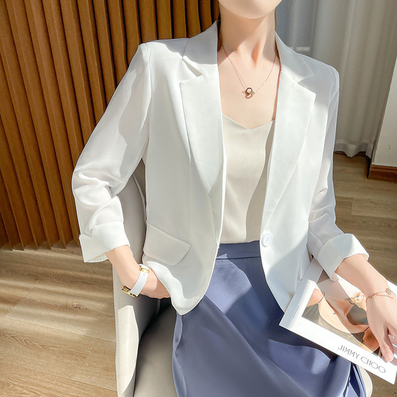 高级感雪纺西装夏季小西服外套女气质开衫薄款韩版休闲短款上衣潮