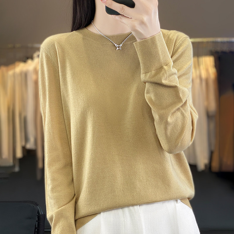 高级感精纺羊绒衫女春秋桑蚕丝内搭半高领薄款毛衣宽松针织打底衫