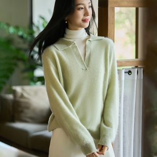 2025秋冬季新款100%纯羊毛衫女士针织衫毛衣拉绒翻领外套打底上衣