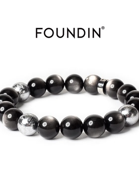 圣诞礼物|FOUNDIN凡汀 轻奢高级瑞典陨石 天然银曜石手链男士礼物