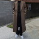 新款 宽松 韩版 咖色毛呢大衣男中长款 过膝单排扣英伦风呢子外套男士