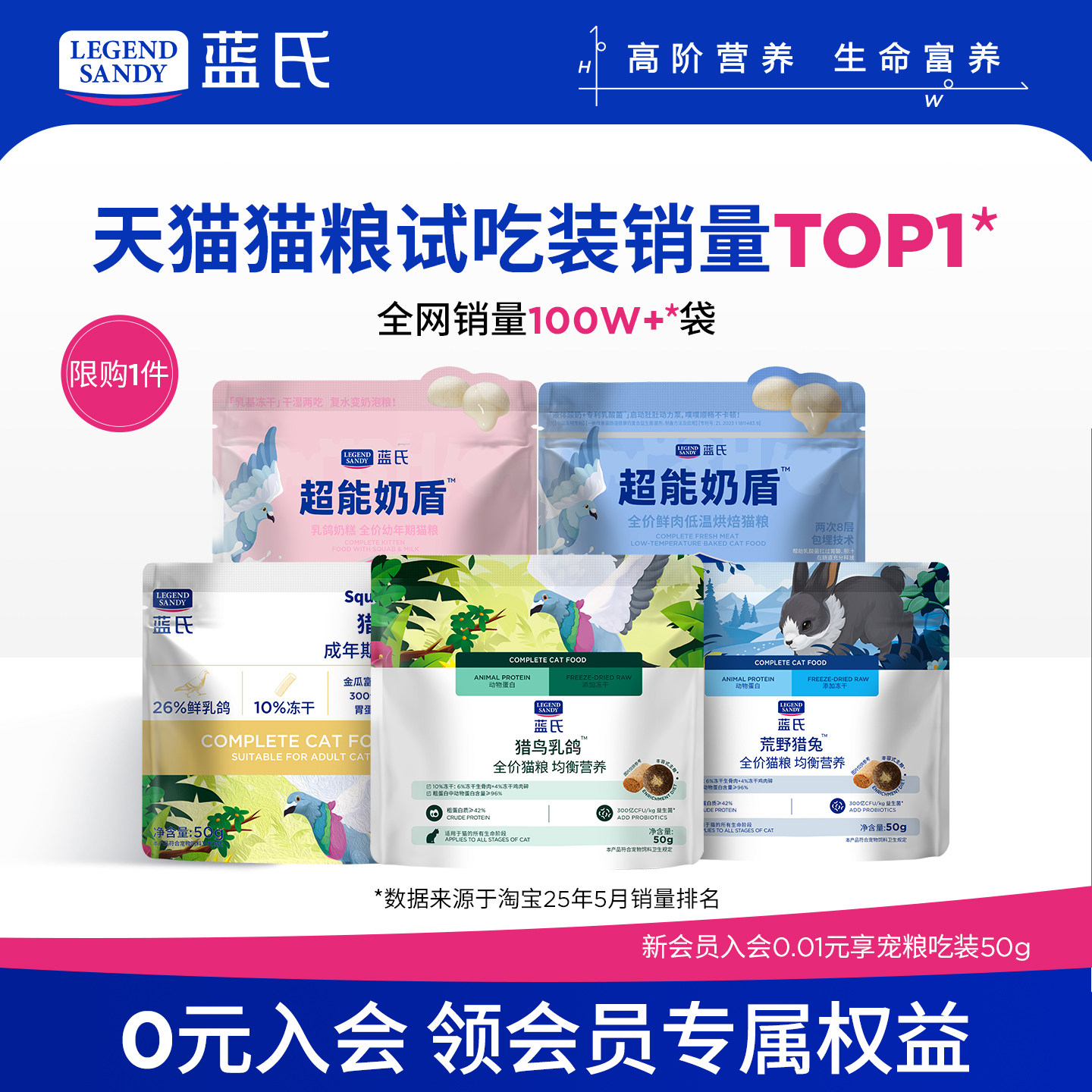 蓝氏猫粮猎鸟乳鸽烘焙猫粮冻干生骨肉营养幼猫粮通用猫粮试吃装