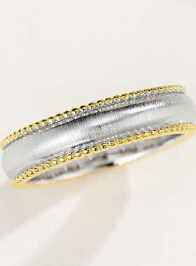 珠边双色拉丝戒指轻奢时尚高级感小众设计925银镀金戒指