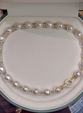 12mm巴洛克异形施家珍珠金珠项链复古宫廷时尚小众设计新款爆款