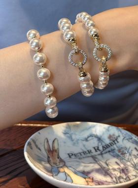 钻扣大珍珠手链正圆强光 Akoya澳白海水珠质感小众轻奢闺蜜款礼物