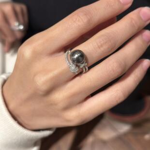 S925纯银法式复古小众设计感大溪地真多麻进口施家珍珠戒指