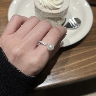 纯银镀白金镶钻戒指重工超质感M家同款 圈口可调节