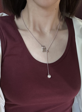 925纯银项链女OT扣锁头可调节锁骨链百搭流苏吊坠颈链情侣款