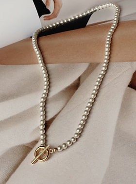 正圆小米珠珍珠项链纯银镀金ot扣