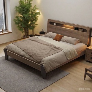 实木床1米8双人床家用小户型1米5储物床出租房用简约1米2单人床架