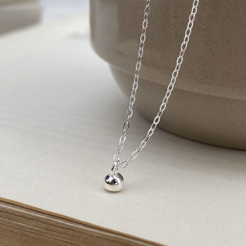 s925纯银豆豆项链女小众设计感精致韩版锁骨链简约气质小银坨颈链