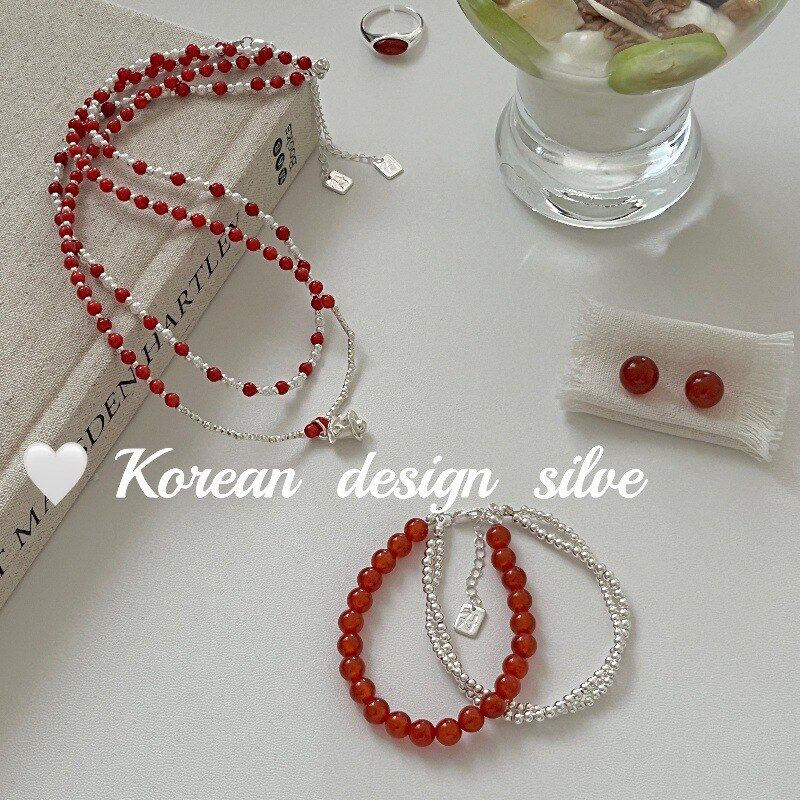 韩国圣诞新年单品轻奢锁骨链S925纯银红色圆珠铃铛项链小众组合款