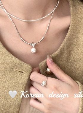 小众个性ins风 S925纯银双层打结大珍珠项链 高级感ins锁骨链饰女