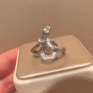 S925纯银拉丝缠绕蛇戒指女独特精致清冷感蛇年食指戒高级蛇形