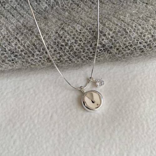 S925纯银几何圆牌锆石项链女小众设计高级感锁骨链潮百搭轻奢简约