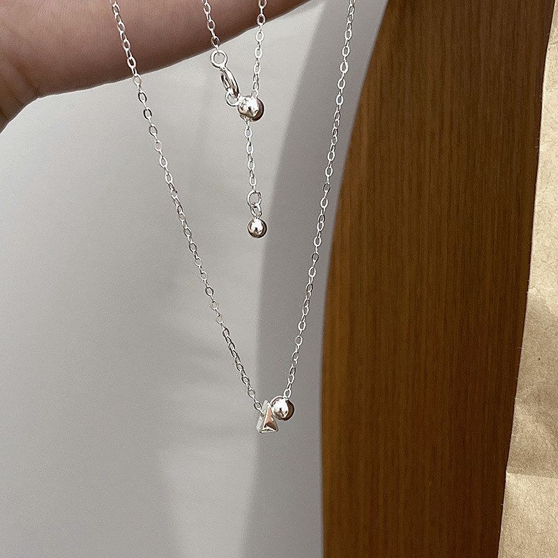 s925纯银几何豆豆项链圆珠吊坠抽拉可调节链气质时尚简约锁骨链女